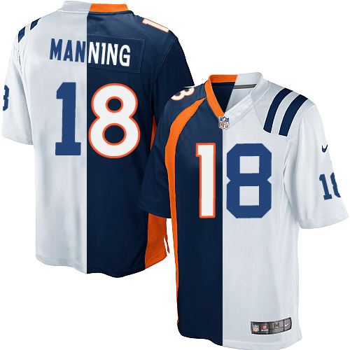 Men's Limited Peyton Manning Nike Jersey White/Navy Blue - #18 Colts/Broncos Split Fashion NFL Indianapolis Colts